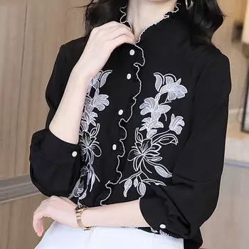 2023 estilo chinês tradicional feminina manga longa primavera e outono novo qipao top bordado da camisa mulheres diário casual ol blusa