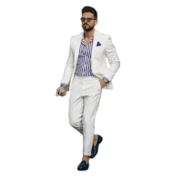 Novo Design De Moda Branco Traje Homme Casual Xale De Lapela Total De Casamento De Homens Ternos Conjuntos De 2 Peças Slim Fit Blazer Calças De Roupa