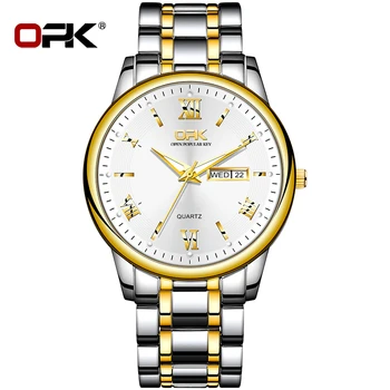 OPK Quartzo Homens de Negócios Relógio Impermeável Luminosa Aço Inoxidável Relógios de pulso Semana de Calendário de Exibição de Relógios Para Homens