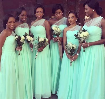 ANGELSBRIDEP Verde Menta Sul Afraica Vestidos de Dama de honra de Uma Linha de Chiffon Boho Puffy Mulheres Formal Vestido de Festa para Casamento Barato