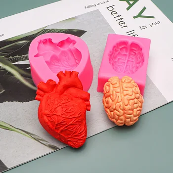 3D Cérebro, Coração Moldes de Silicone DIY feito a mão Fondant de Chocolate, Decoração do Bolo Ferramentas de Cozinha em Casa de Cozimento Acessórios