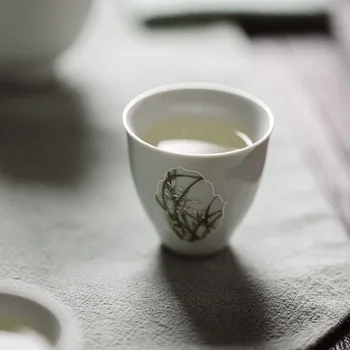 Vintage Celadon Artesanal Janela De Orquídeas Coração Quente Copa Do Kung Fu Conjunto De Chá Em Xícara De Chá De Pequeno Tamanho Copa