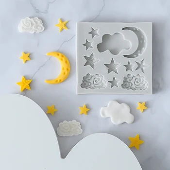 Cakesmile Lua, Estrelas, Nuvens de Coleta de Silicone de Chocolate do Molde de Bolo Forma de Ferramenta de Decoração de Aniversário tabela de fazer e estilo DIY