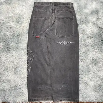 Y2K Jeans Homens Streetwear Hip Hop Gráfico de Bordado Lavagem Vintage Angustiado Jeans Folgada com Calças Pretas Harajuku Gótico Grande Calças