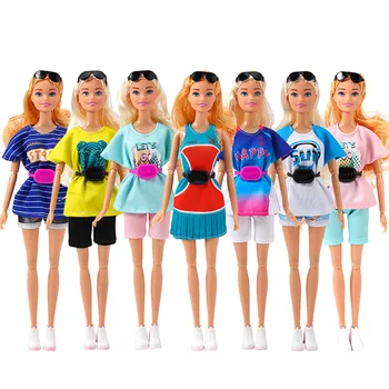 T-shirt + short + cintura banda / conjunto de roupa de + correia / 30 cm boneca de vestuário vestuário de desporto terno de roupa para 1/6 Xinyi FR ST Boneca Barbie
