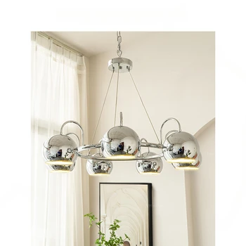 Bauhaus Nórdica medieval lustre de sala de estar, quarto moderno e minimalista restaurante prata circular lâmpada
