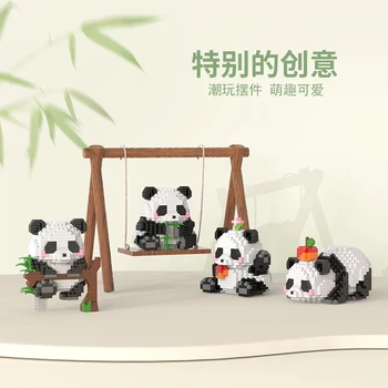 MINI Estilo Chinês de Animais do Panda Bloco de Construção Panda Casa Decoração Criativa Construção Animal Figura Montagem de Tijolos Brinquedos
