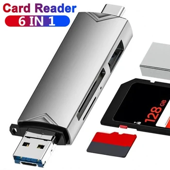 6 Em 1 Multifuncional USB 3.0, Leitor de Cartão do Disco de U do Tipo C/Micro Usb/Tf/SD Flash Drive Cartão de Memória de Leitura Adaptador de Acessórios do Telefone