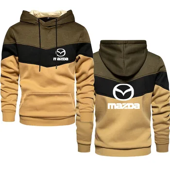 NOVA Moda casual Camisola de mens superior Mazda logotipo do carro de impressão Outono Inverno quente hip-hop homens de Retalhos de streetwear esportes capuz