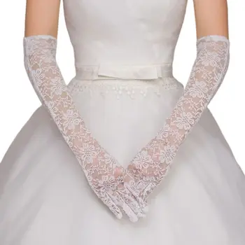 Vestido de noiva Acessórios Charme de Noiva, Luvas de Renda Branca com o Dedo ao Longo da Luva da Senhora Elegante Noiva Baile de Jóias