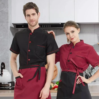 Novo Chef vestido de manga curta manga hotel roupas de trabalho, homens e mulheres, vestido de verão cozinha de volta cozinha catering Uniformes