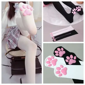 3D Gato Pata Meias Bonito Silicone Animação Cos meia-Calça Lolita Anime Meias Menina