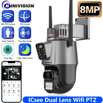 4K PTZ 360 ° Wifi, Câmera Dupla Lente Auto controle de Proteção de Segurança sem Fio Indoor Outdoor CCTV Câmeras de Vigilância ICsee/XM