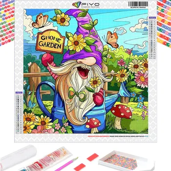 Novo 2023 Diamante Pintura Gnome Jardim Cheio Quadrado/Redondo Mosaico de Flores Goblin Bordado de Arte Imagem de Strass Decoração de Casa