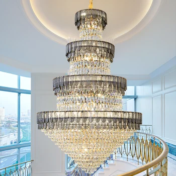 Cristal Metal De Luxo Moderna Luminária Pendente Decorativo Em Interior Loft Escada Chandelier Europeu De Corrente Ajustável Luminária