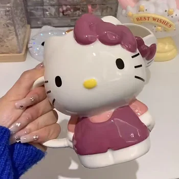 Kawaii Hello Kitty Cat 3D Caneca Figura de Ação Brinquedos Linda KT Gato Copo de Presentes para as Crianças Meninas Kitty Cerâmica Xícara de Café