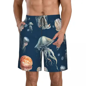 Água-viva Impressão 3D de Verão, Homens de Shorts de Praia Havaiana de Lazer, Estilo de Cordão Home Shorts
