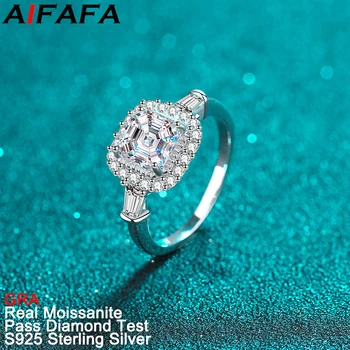 AIFAFA Asscher Corte de 2 Quilates Real Moissanite Mulheres Anel 100% S925 Prata Esterlina Banda de Casamento Jóias Passar Diamante Teste de GRA