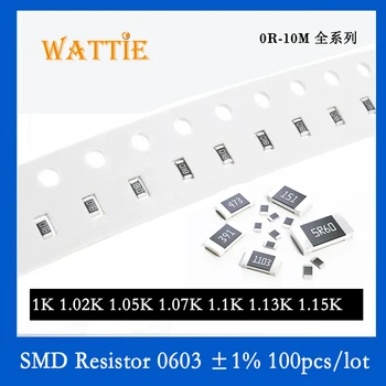 Resistor SMD 0603 1% 1 K 1.02 K 1.05 K 1.07 K 1.1 K 1.13 K 1.15 K 100PCS/monte chip resistores de 1/10W 1,6 mm*0,8 mm