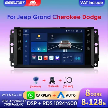 Octa Core 2DIN Android 12 Car Auto Rádio Leitor de Multimídia para Jeep Grand Cherokee 2005-2011 Dodge Chrysler Wrangler Estéreo, wi-FI