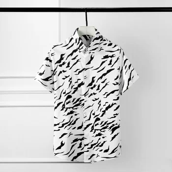 Minglu Impressão Digital De Mens Camisas De Verão Por Todo O Lado Impresso De Manga Curta, Camisa De Homens Camisa Masculina Padrão De Onda Fino De Camisas De Homem