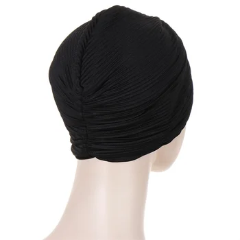 Macio Muçulmano Dobra Modal Jersey Hijab Chapéu Sólido Ondulação Cobertura Completa Turbante Cap Bonnet Cabeça Lenço De Moldar Pré-Laço Do Estiramento Do Headwear