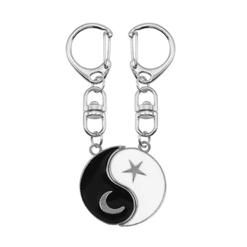 Yin Yang Estrelas e a Lua Chaveiro Novo Retro Simples Rodada de Especiarias Pingente em Liga de Zinco, Homens e Mulheres, Moda Jóias Melhores Amigos de Presente