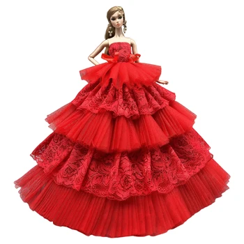 1 peça Artesanal de Roupas Para a Boneca Barbie Vestido Para 1/6 Roupas de Boneca de Vestido de Noite Para BJD Acessórios de Casamento Vestido Vermelho