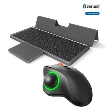 Bluetooth Teclado com Touchpad Dobrável sem Fio Teclado Tablet 78Keys com Capa de Couro PU Recarregável Teclado para IPad