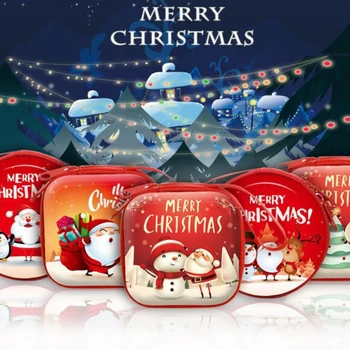 Porta-Moedas-De-Flandres Fone De Ouvido CaseChristmas Presente De Papai Noel Elk Padrão Mini Chave Carteira Saco Vermelho Garoto De Presentes De Natal De Ano Novo