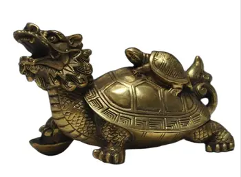 11cm Fengshui Chinês LATÃO Longevidade Dragão Tartaruga Tartaruga Yuanbao Statuecopper ferramentas de Decoração de casamento Latão