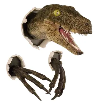 Dinossauro Montado na Parede Escultura de Parede em 3D Estourando de Suspensão de Dinossauro Cabeça Resina Dinossauro Cabeça com as Garras de Decoração de Casa