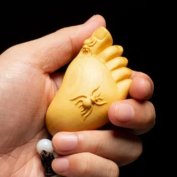 Pés Pequenos Sorte De Buxo Criativo Madeira Maciça Chinês Estátua Mão Brinquedo Escultura Em Madeira Artesanato