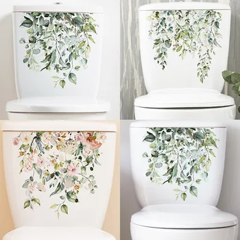 Verde, Folhas de Plantas, Adesivo de Parede de casa de Banho Wc Adesivo WC Auto-Adesivo Mural Embelezar Flor Decoração Adesivos