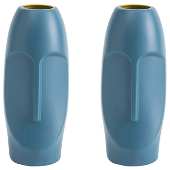 2X Nórdicos Minimalista PE Resumo Vaso Rosto Humano para a criatividade Quarto Decorativos Figue Forma de Cabeça de Vaso-Azul