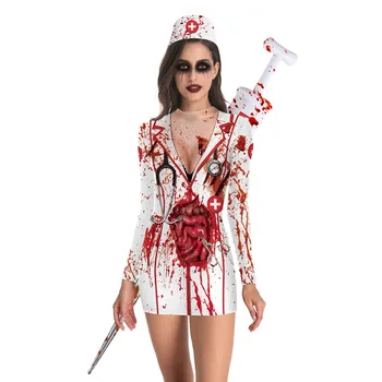 Halloween Enfermeira Cosplay Traje Mulheres Sexy Vestido De Uniforme Crânio Aranha Festa De Carnaval