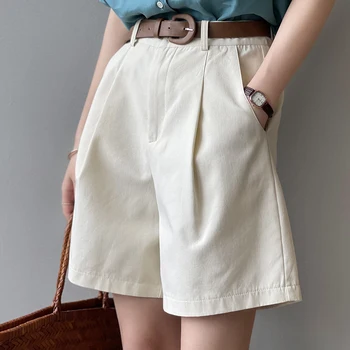Terno shorts mulheres de verão da versão coreana de cintura alta solta wide leg pants pequena casual calças Cargo calças de cinco calças