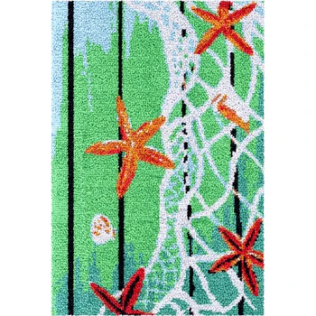 Trava do Gancho Tapete Kit para Adultos DIY de Crochê Fio Kits com Cores Impressas Lona Starfish Padrão de Tapete Fazer Artesanato de Bordado