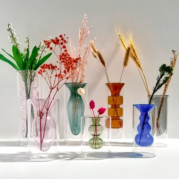 Ambiente De Trabalho Transparente De Cor Terrário Vasos De Flores Decorativas De Vidro Duplo Vaso Decoração De Casa Moderna Arte De Decoração Sala De Estar