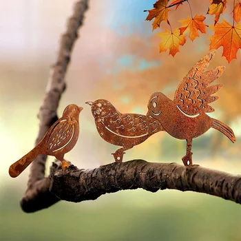Metal Pássaro Silhueta Com Rusty Muro Do Jardim Decoração Pica-Pau Arte De Jardinagem Decoração De Metal Pássaro Estátuas Ao Ar Livre, Parques