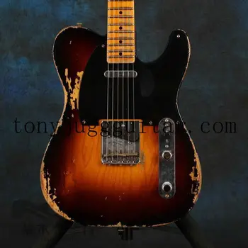 Rhxflame Artesanal Vintage Sunburst Pesado Relíquia De 1953 Guitarra Corpo De Alder, Braço Em Maple & Fingerboard, 3 De Bronze Sela Ponte