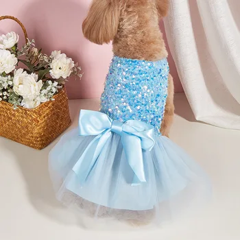 Cão-Roupa de Férias Festival de Cães Vestidos de Cachorro Festa de Fantasias Gato Roupas cor-de-Rosa Azul Princesa Bowknot Vestido para Cães de Pequeno porte