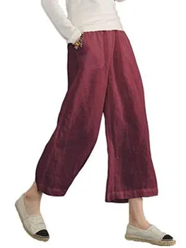 Solto e casual grande perna de calça para mulheres de 2023 moda verão nova roupa de cama de algodão sólido bolsos casual solta meados de origem cortada calças