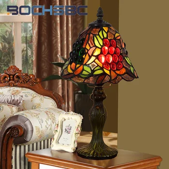 BOCHSBC Tiffany lâmpada de mesa Americano retro estilo art deco sala de estudo do quarto-de-cabeceira de uva noite, lâmpada olho de proteção da lâmpada