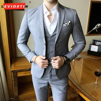 Terno+calça+colete) estilo Britânico de 3 peças Blazer novos na moda masculina casual boutique de negócios cor sólida barbeiro vestido de noiva