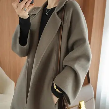 2023 Outono/Inverno da Nova Mulher do Casaco de Lã meio Comprimento de Casaco de Tweed Senhoras coreano Solta Versátil Lã Casaco Imitação