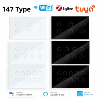 Tuya WIFI, Zigbee Smart Switch 147 Tipo de 6/8/10Gang Casa Interruptor de Parede Painel Alexa Inicial do Google o Controle de Interruptor De Vida Inteligente