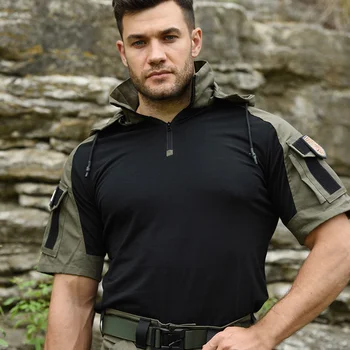HAN SELVAGEM Camisa dos Homens do Tático Safari Militar T-shirt de Combate do Exército Camisas com Capuz Homens de Vestuário, Roupas de Caça Camping Caminhadas Tees