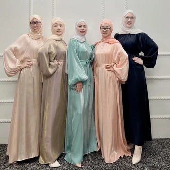 2023 Novo Muçulmano Abayat Cor Sólida Longo Abaya Femme Laço na Moda Vestido das Mulheres para Dubai Oriente Médio, a Turquia
