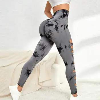 Tie Dye Impressão de Calças de Yoga Tie Dye Mulheres Leggings de Cintura Alta com Elevação de Quadril Efeito Push-Up para o Ginásio Execução Esportes Elegante